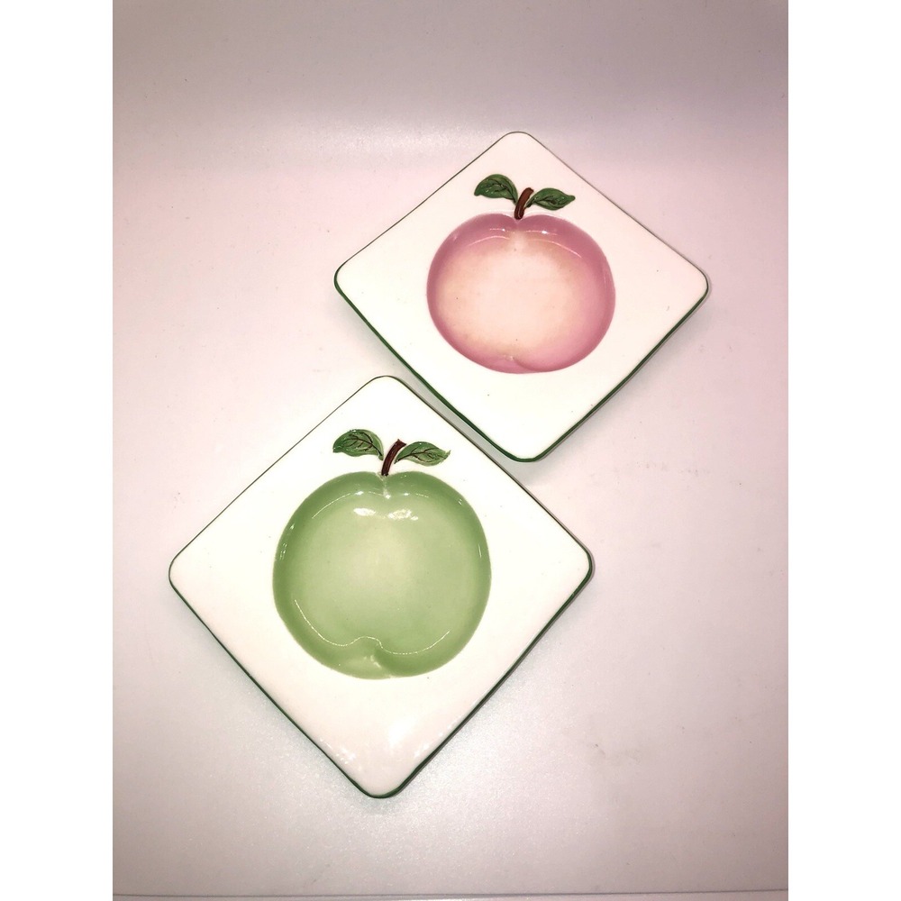 2 New Chelsea Staffs Apple Square Plates England Saucers Granny Core Red Green